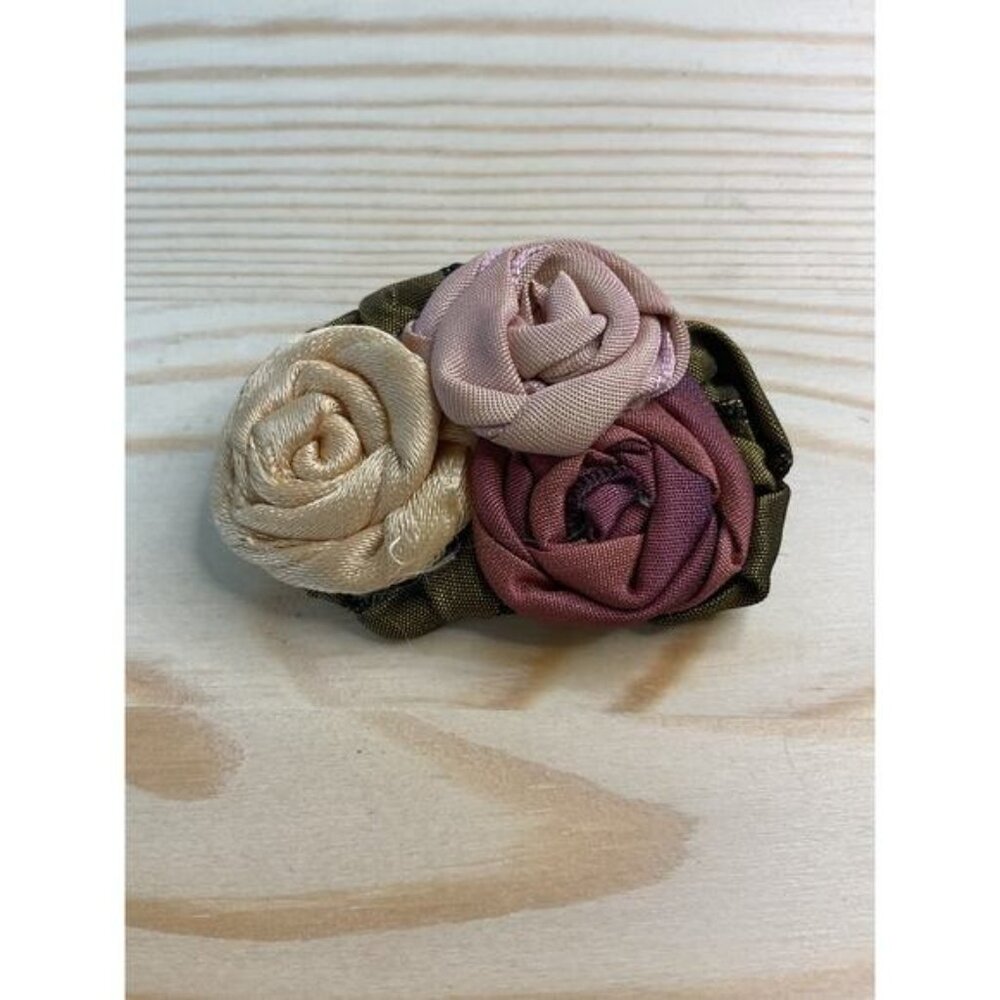 Fabric Rose Cluster Brooch With Bar Pin